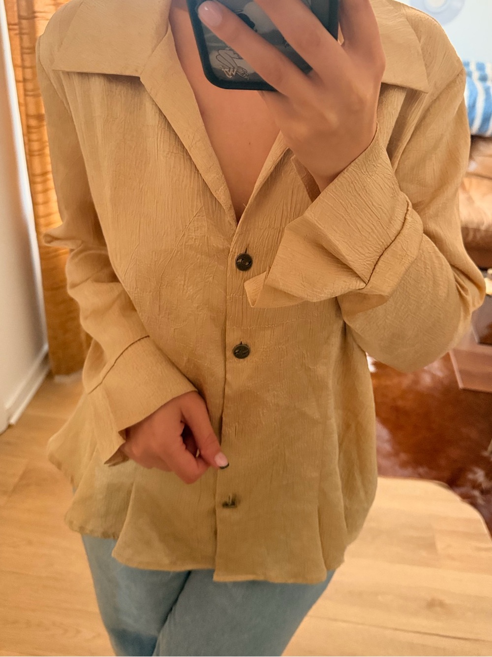Gold Button-Up Satin Top
